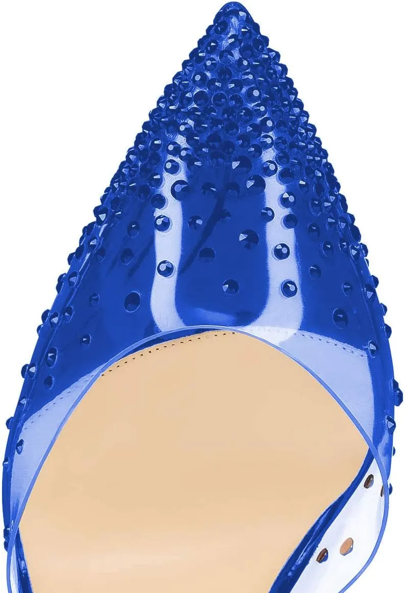 FSJ Women Pencil High Heel Spikes Studded Sandal Slip On D'Orsay Evening Pump Ankle Strap Clear Ballroom Dance Shoe Size 4-15 US