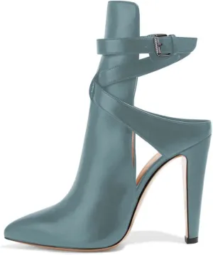 FSJ Women Pointed Toe Chunky High Heel Strappy Dress Bootie Pump Ankle Wrap Slingback Sandal Shoes Size 4-15 M US