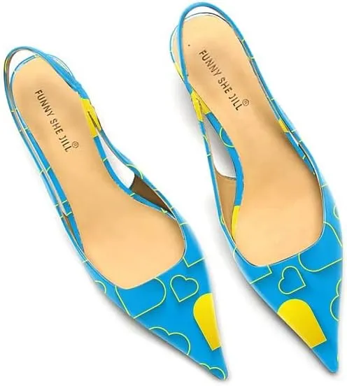 FSJ Women's Mid Kitten Heel Slingback Sandal Pointy Toe Sexy Pumps Comfortable Dress Party Walking Shoes Size 4-15 US