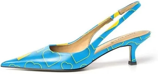 FSJ Women's Mid Kitten Heel Slingback Sandal Pointy Toe Sexy Pumps Comfortable Dress Party Walking Shoes Size 4-15 US