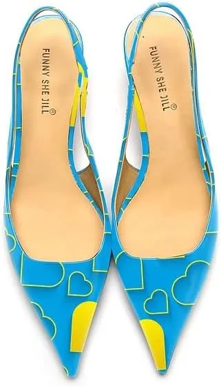 FSJ Women's Mid Kitten Heel Slingback Sandal Pointy Toe Sexy Pumps Comfortable Dress Party Walking Shoes Size 4-15 US