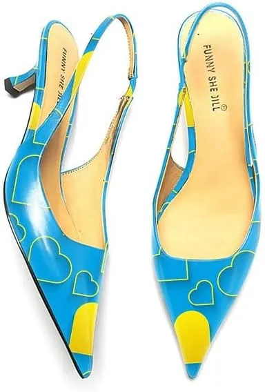 FSJ Women's Mid Kitten Heel Slingback Sandal Pointy Toe Sexy Pumps Comfortable Dress Party Walking Shoes Size 4-15 US