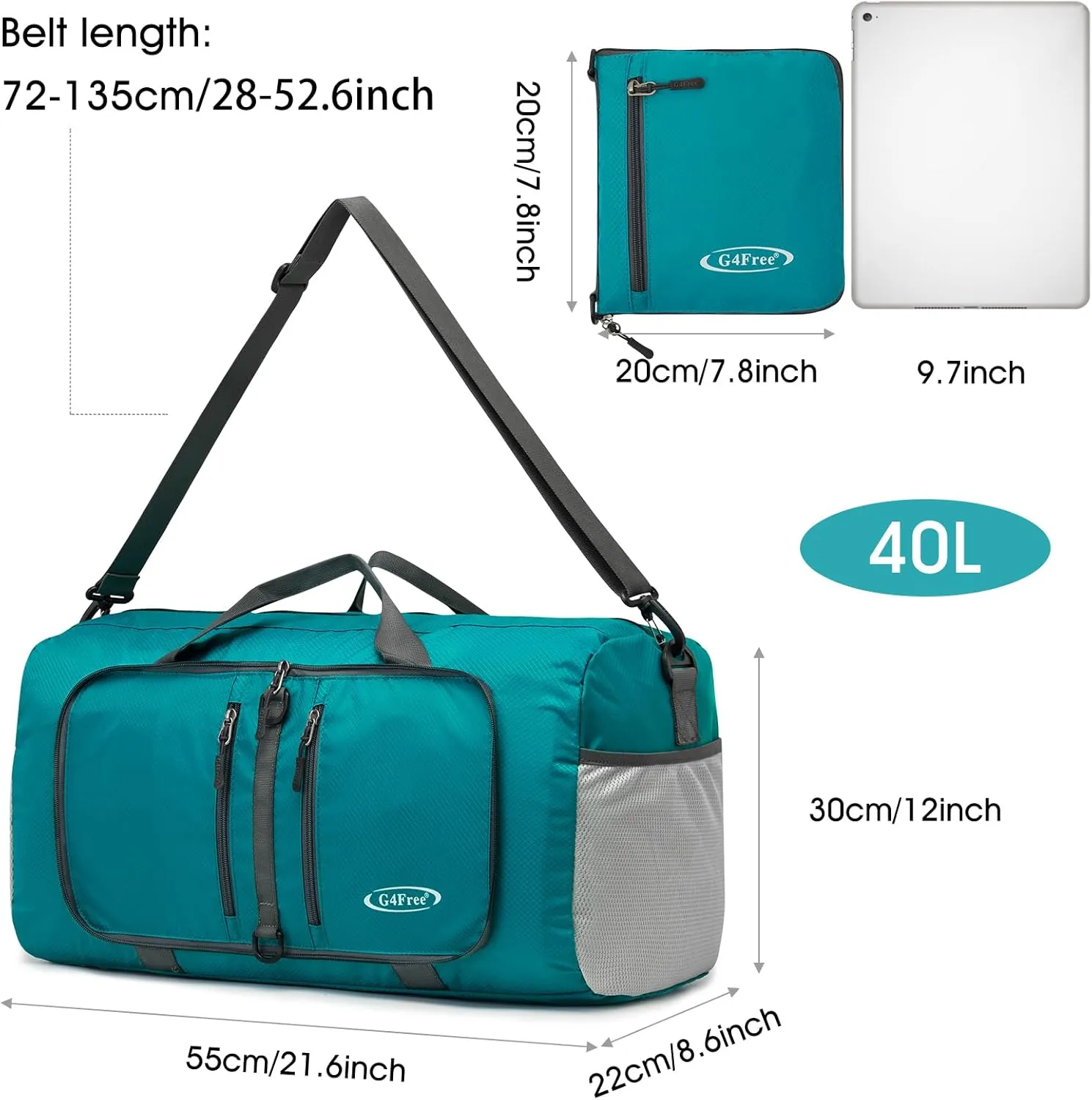 G4Free 40L/65L Foldable Duffel Bag, Water-Repellent Travel Backpack, Lightweight Carry Bag for Overnight Weekender Sports Men Women