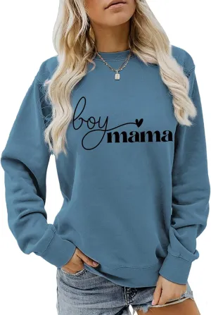 GaoCold Mom of Boys Sweatshirt Women Long Sleeve Letters Print Pullover Mama Sweatshirt Casual Loose Crewneck Winter Tops