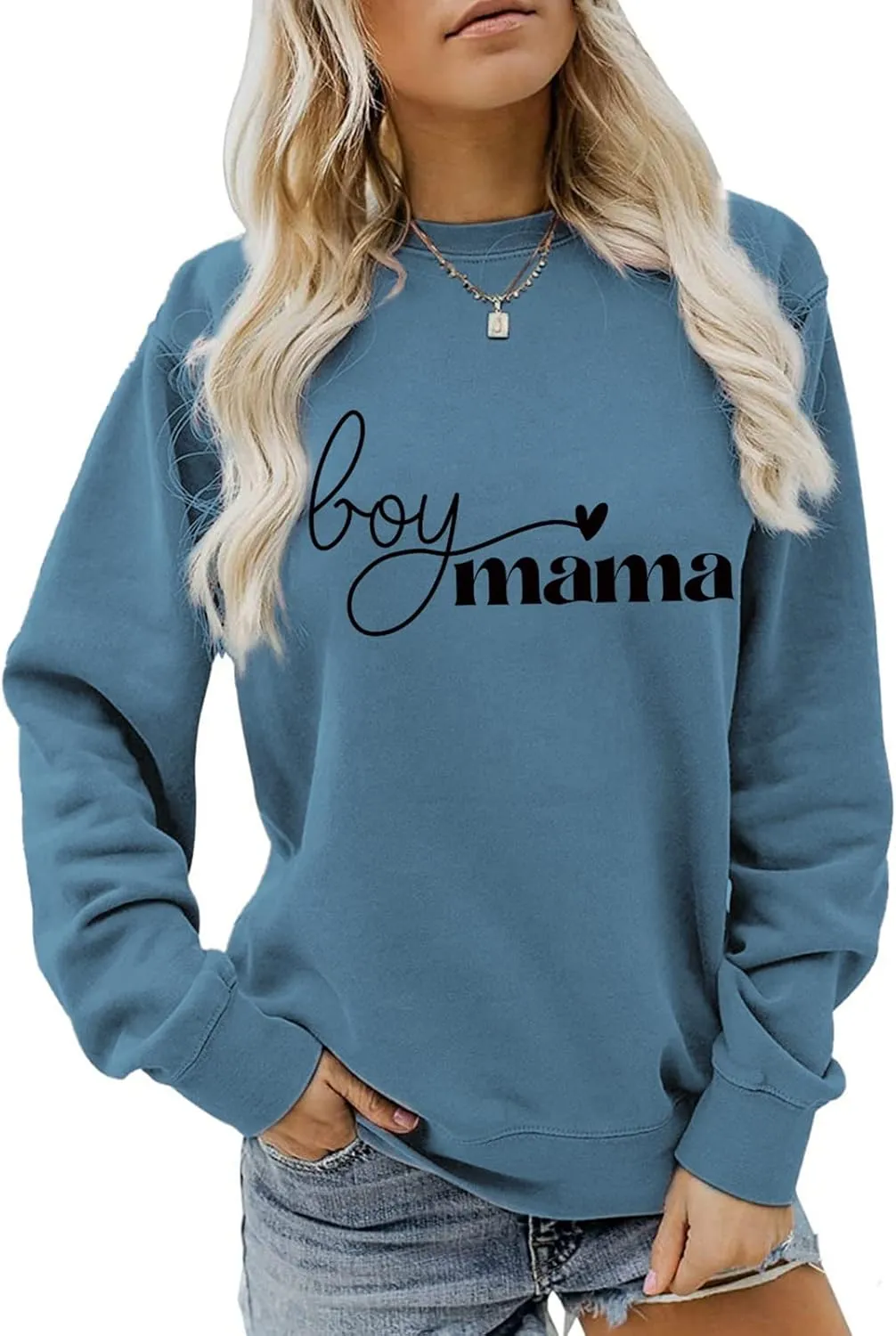 GaoCold Mom of Boys Sweatshirt Women Long Sleeve Letters Print Pullover Mama Sweatshirt Casual Loose Crewneck Winter Tops