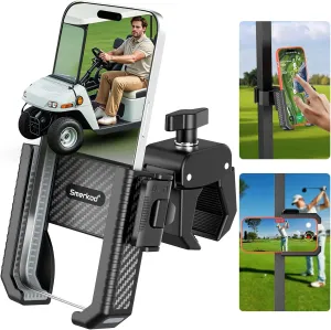 Golf Cart Phone Holder Mount - 3s Phone Clip Install, 1s Lock & Release，Phone Caddy for iPhone Galaxy & More Fits Yamaha Club Car EZGO Icon, Golf Cart Accessories Essentials Gift for Men Women