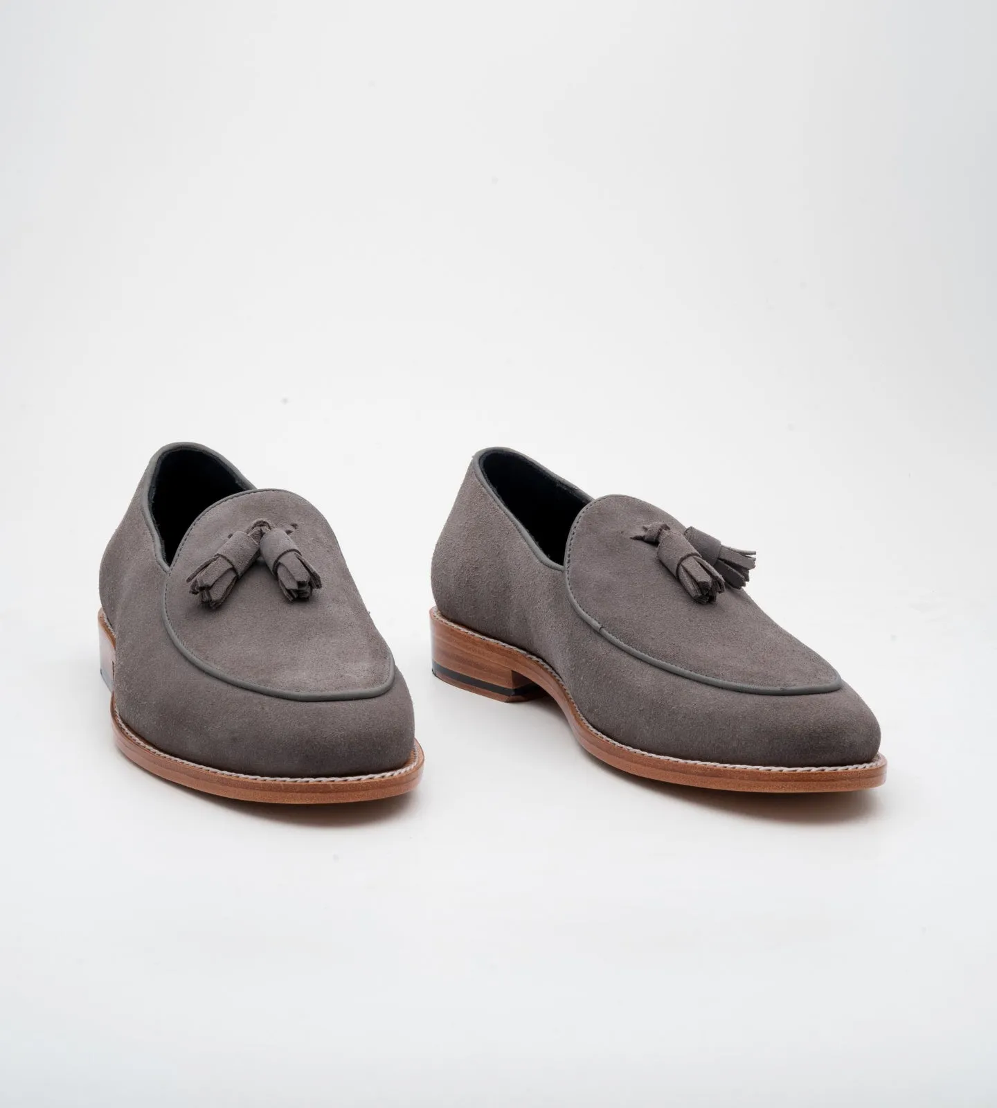 Goodyear Welted Grey Suede Belgian Tassel Loafer