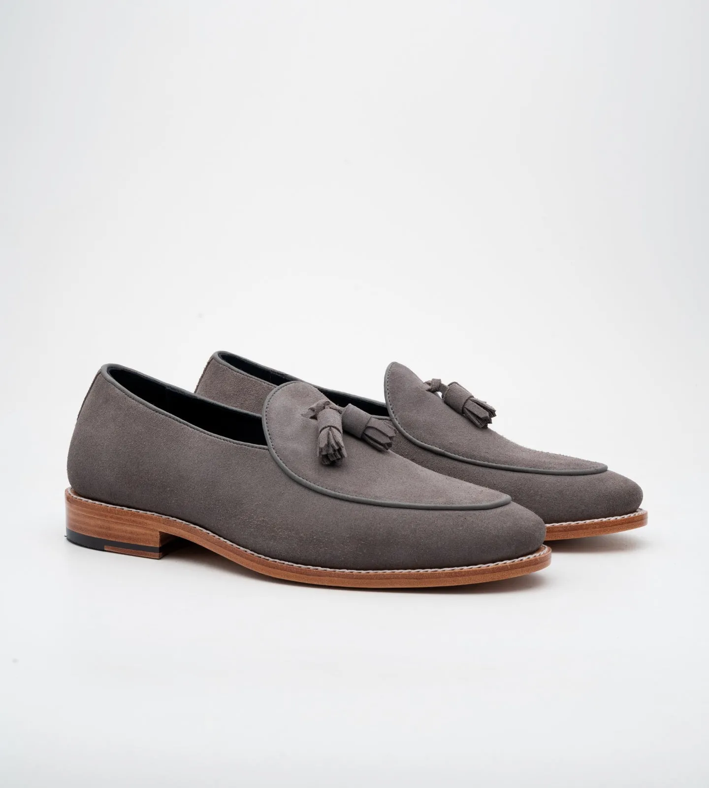 Goodyear Welted Grey Suede Belgian Tassel Loafer