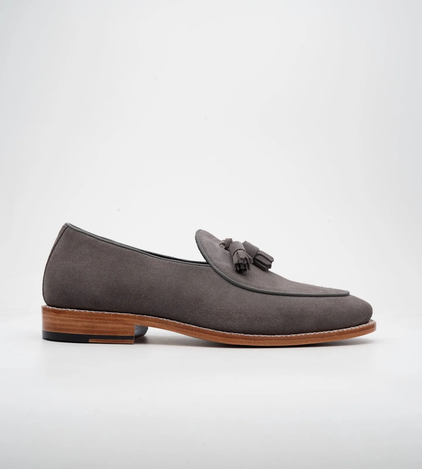 Goodyear Welted Grey Suede Belgian Tassel Loafer