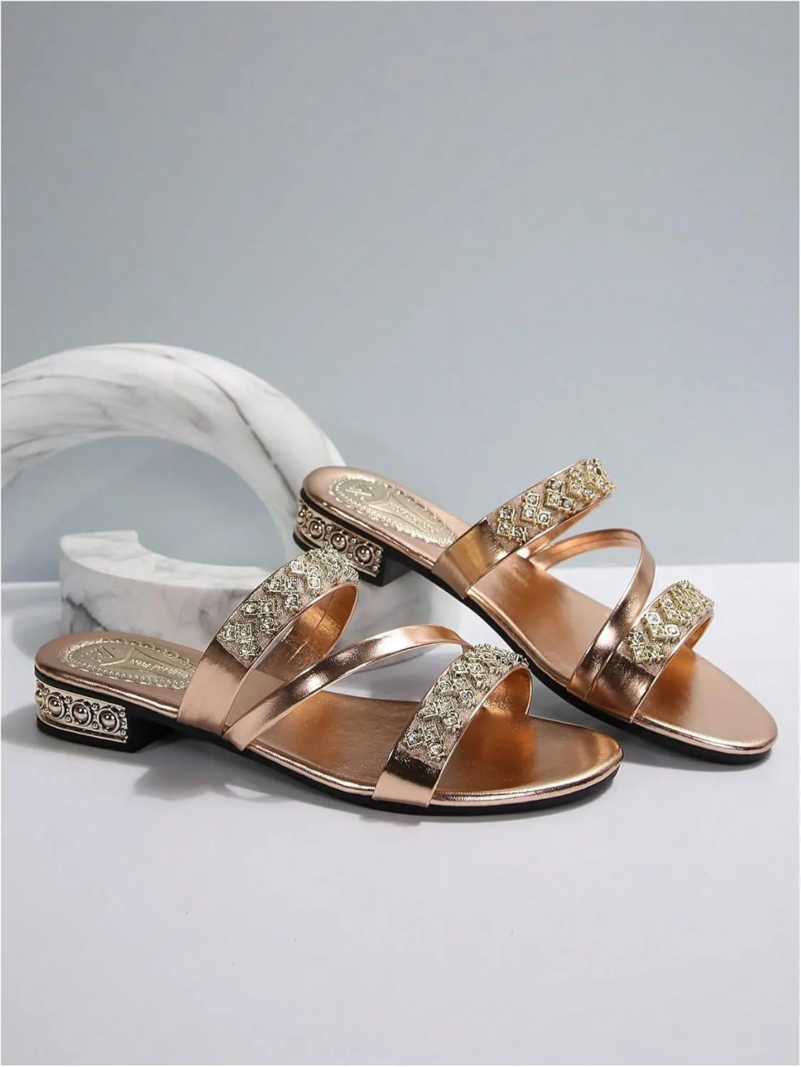 GORGLITTER Women's Gold Strappy Wedge Sandals 2025 Dressy Summer Sparkly Shoes