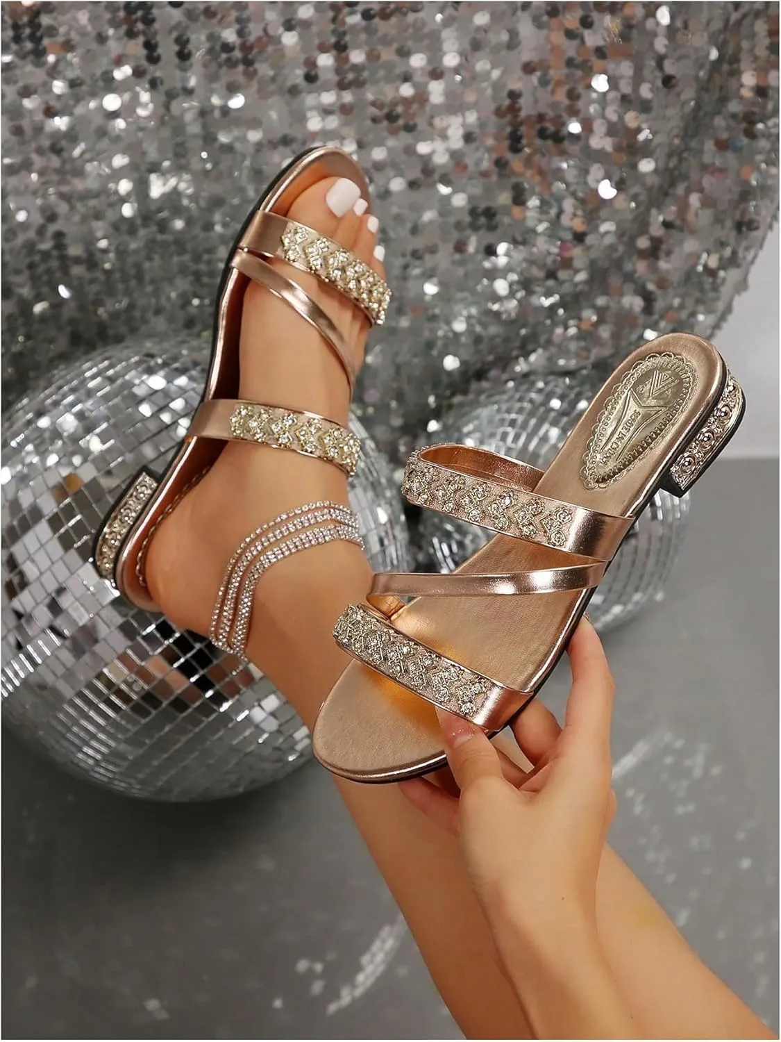GORGLITTER Women's Gold Strappy Wedge Sandals 2025 Dressy Summer Sparkly Shoes