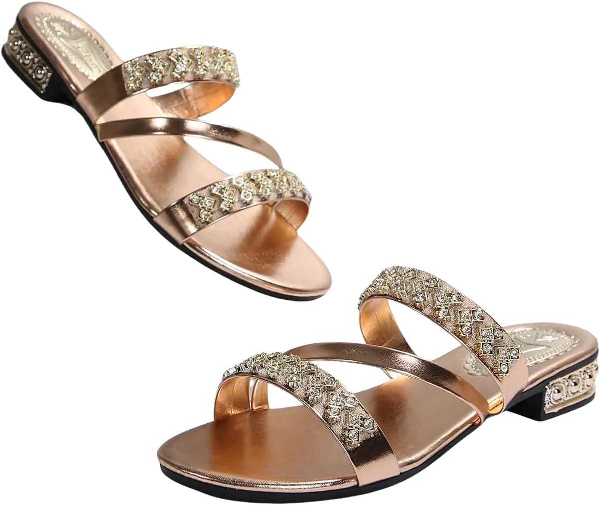GORGLITTER Women's Gold Strappy Wedge Sandals 2025 Dressy Summer Sparkly Shoes