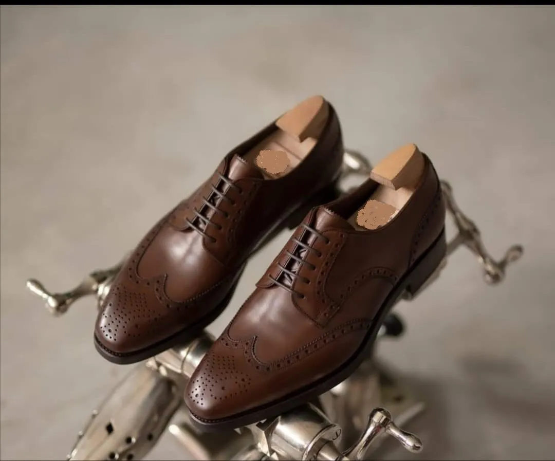 Handmade Brown Wingtip Oxford Shoes for Men