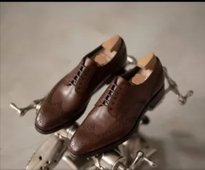 Handmade Brown Wingtip Oxford Shoes for Men