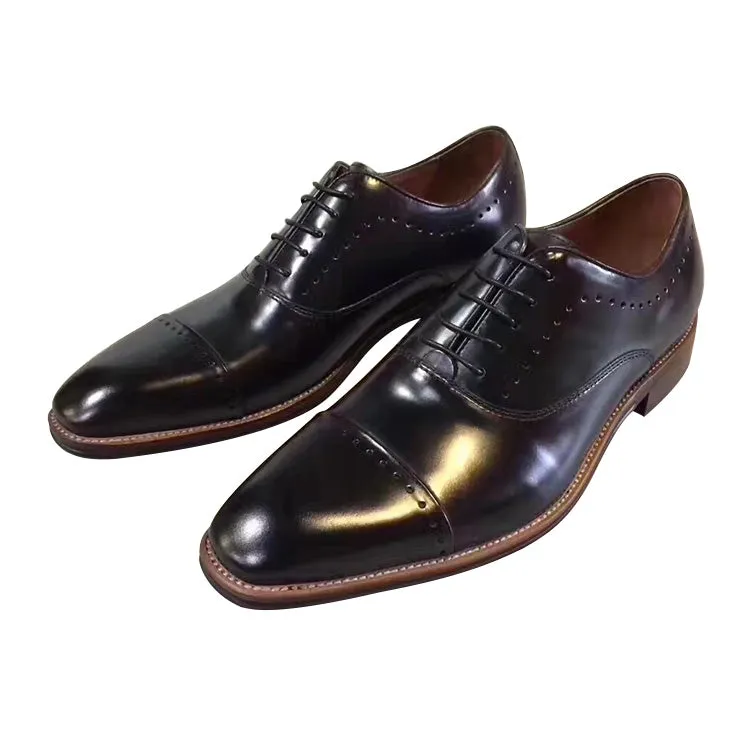 Handmade Full Grain Leather Polished Cap Toe Oxford Shoes