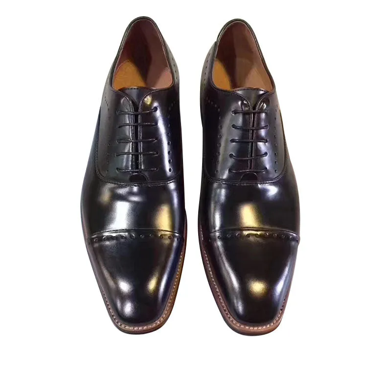 Handmade Full Grain Leather Polished Cap Toe Oxford Shoes