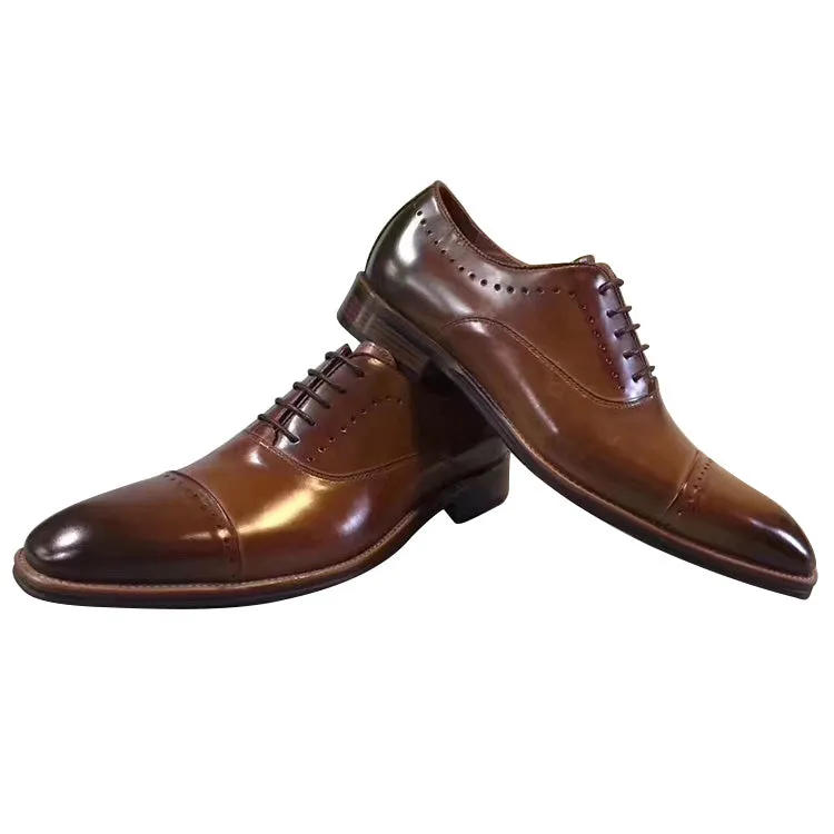Handmade Full Grain Leather Polished Cap Toe Oxford Shoes