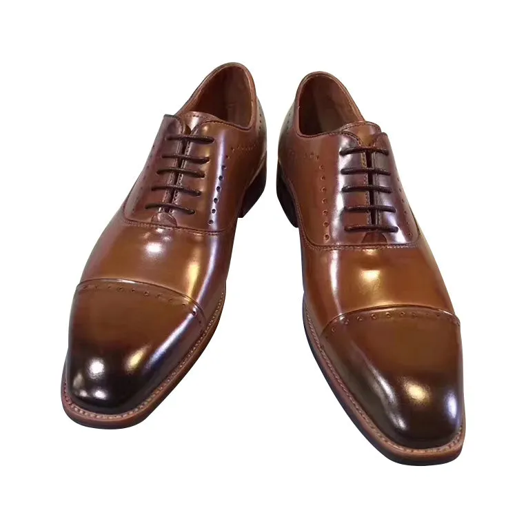Handmade Full Grain Leather Polished Cap Toe Oxford Shoes