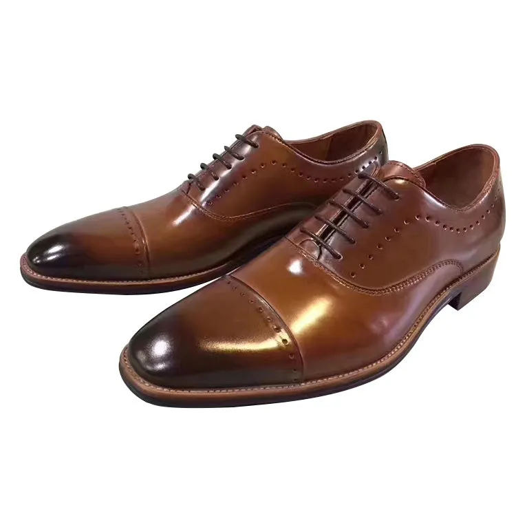 Handmade Full Grain Leather Polished Cap Toe Oxford Shoes