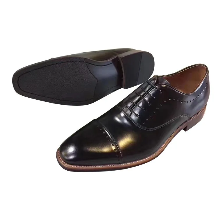 Handmade Full Grain Leather Polished Cap Toe Oxford Shoes
