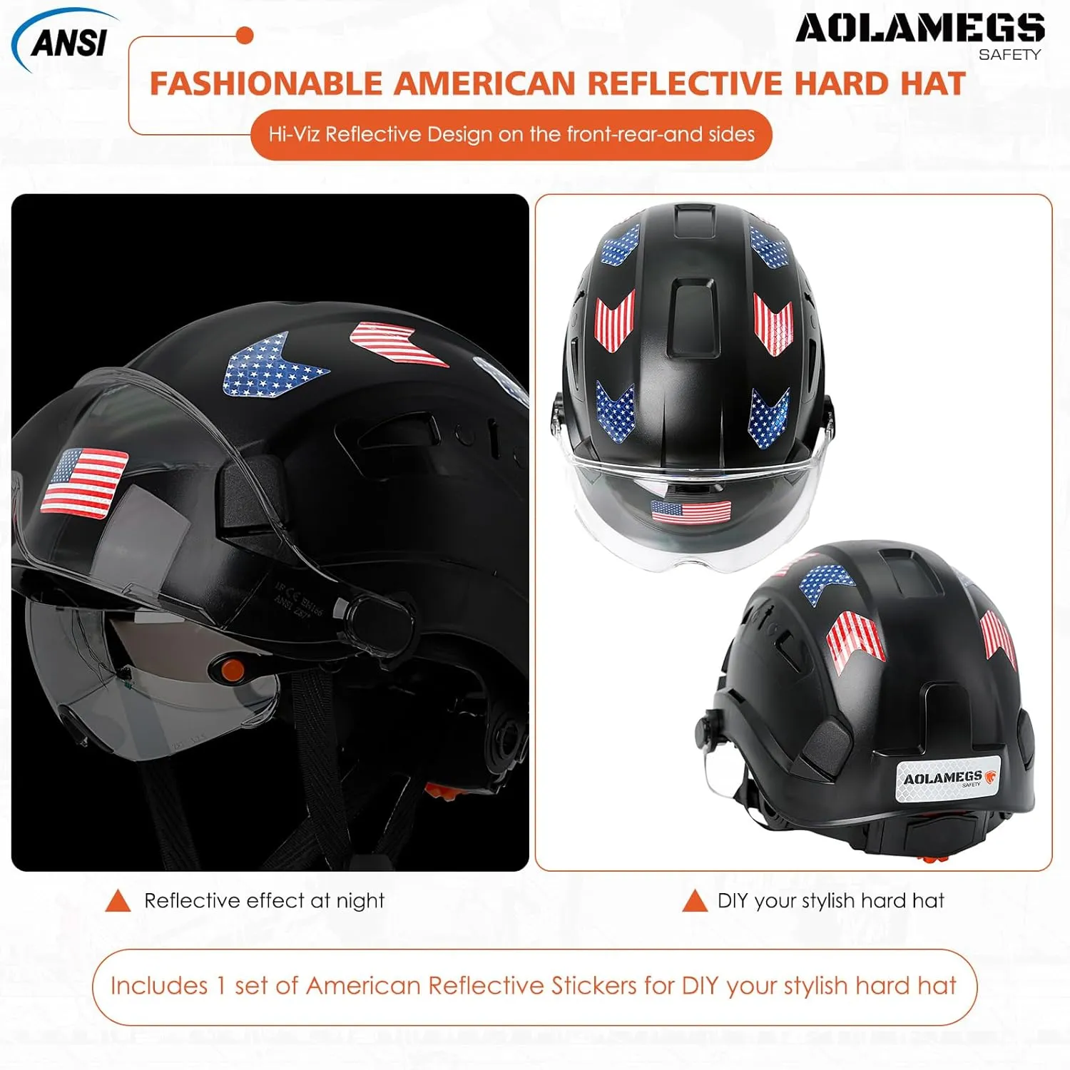 Hard Hats Construction OSHA Approved With Double Visor - Cascos De Construccion Vented Hard Hat With Clear and Tinted Visor Construction Safety Helmet Hat With Chin Straps 6pt Suspension