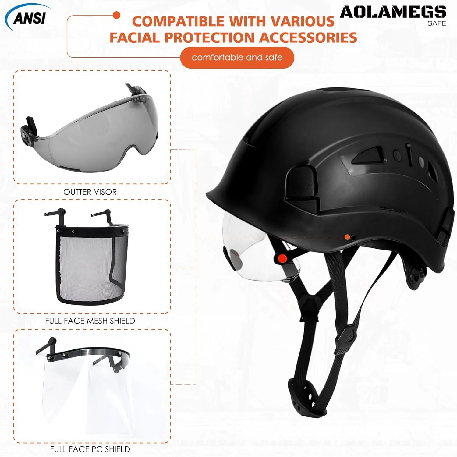 Hard Hats Construction OSHA Approved With Double Visor - Cascos De Construccion Vented Hard Hat With Clear and Tinted Visor Construction Safety Helmet Hat With Chin Straps 6pt Suspension