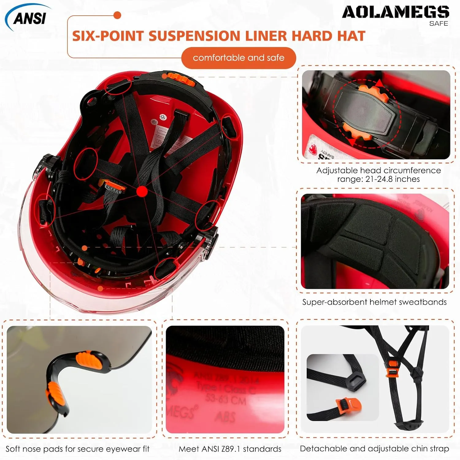 Hard Hats Construction OSHA Approved With Double Visor - Cascos De Construccion Vented Hard Hat With Clear and Tinted Visor Construction Safety Helmet Hat With Chin Straps 6pt Suspension