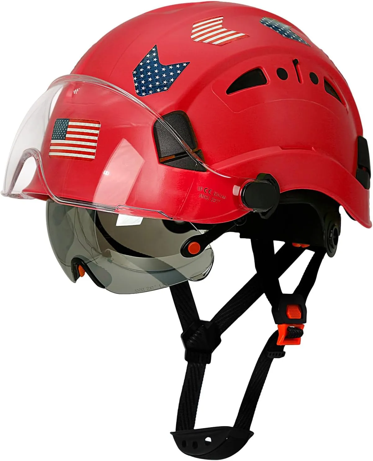 Hard Hats Construction OSHA Approved With Double Visor - Cascos De Construccion Vented Hard Hat With Clear and Tinted Visor Construction Safety Helmet Hat With Chin Straps 6pt Suspension