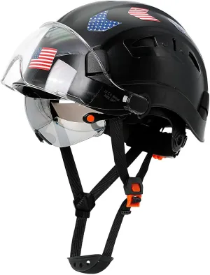 Hard Hats Construction OSHA Approved With Double Visor - Cascos De Construccion Vented Hard Hat With Clear and Tinted Visor Construction Safety Helmet Hat With Chin Straps 6pt Suspension