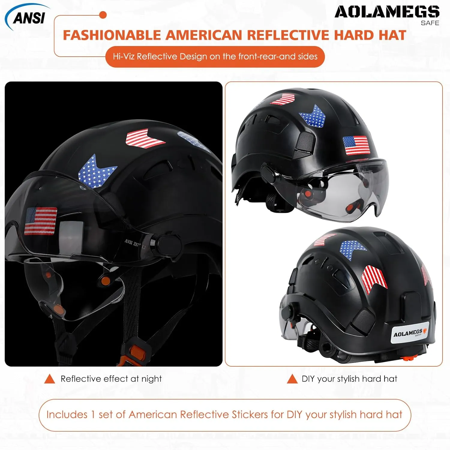 Hard Hats Construction OSHA Approved With Double Visor - Cascos De Construccion Vented Hard Hat With Clear and Tinted Visor Construction Safety Helmet Hat With Chin Straps 6pt Suspension