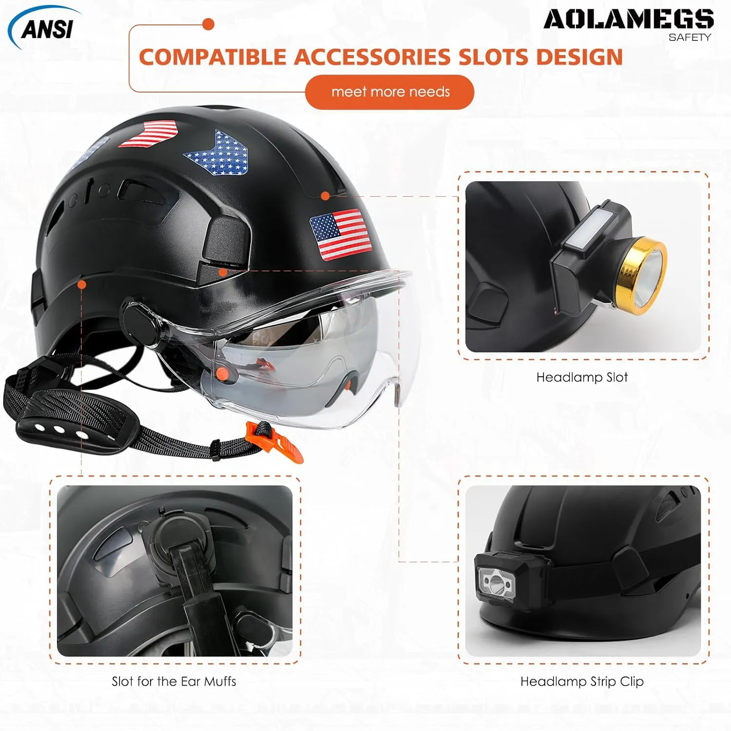 Hard Hats Construction OSHA Approved With Double Visor - Cascos De Construccion Vented Hard Hat With Clear and Tinted Visor Construction Safety Helmet Hat With Chin Straps 6pt Suspension