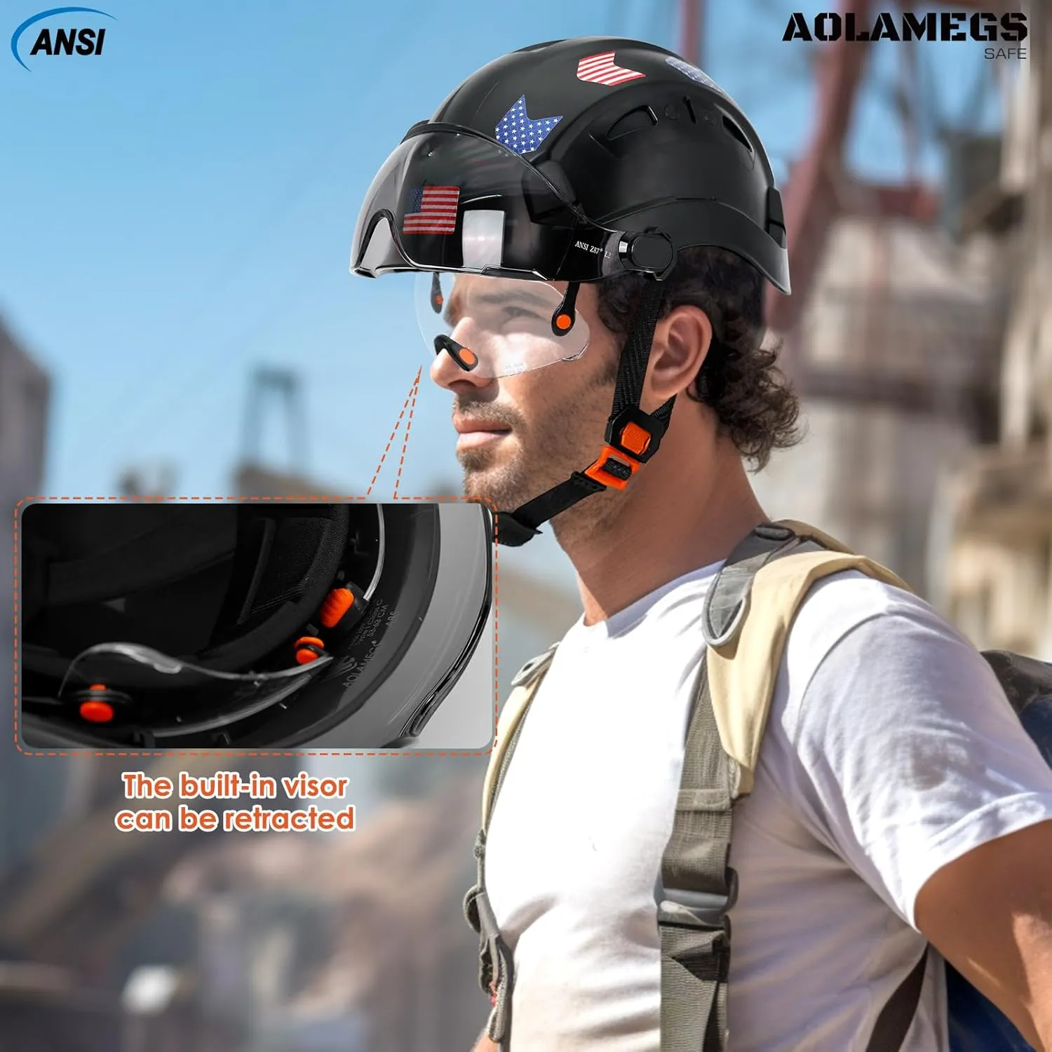 Hard Hats Construction OSHA Approved With Double Visor - Cascos De Construccion Vented Hard Hat With Clear and Tinted Visor Construction Safety Helmet Hat With Chin Straps 6pt Suspension