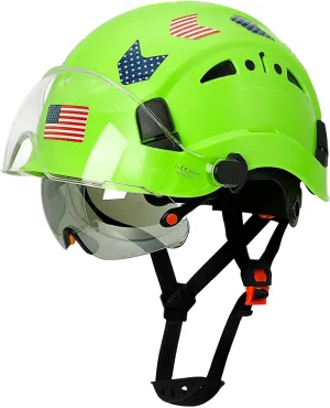 Hard Hats Construction OSHA Approved With Double Visor - Cascos De Construccion Vented Hard Hat With Clear and Tinted Visor Construction Safety Helmet Hat With Chin Straps 6pt Suspension
