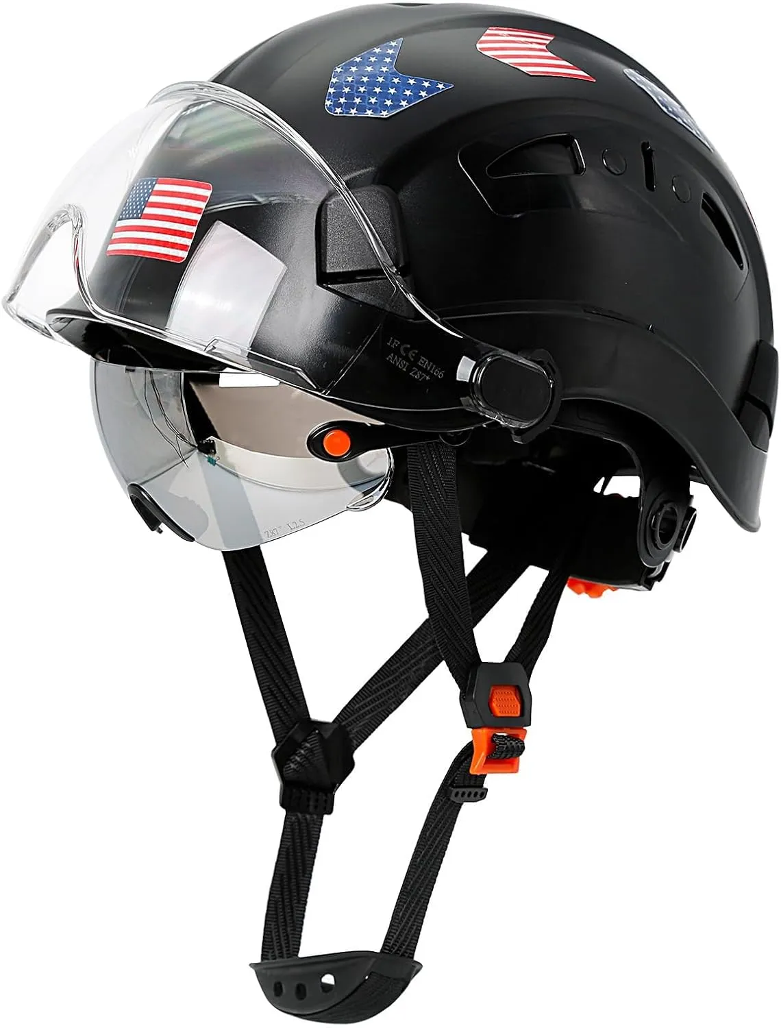 Hard Hats Construction OSHA Approved With Double Visor - Cascos De Construccion Vented Hard Hat With Clear and Tinted Visor Construction Safety Helmet Hat With Chin Straps 6pt Suspension