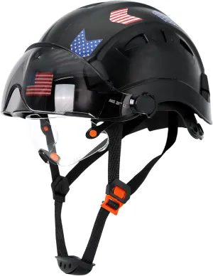 Hard Hats Construction OSHA Approved With Double Visor - Cascos De Construccion Vented Hard Hat With Clear and Tinted Visor Construction Safety Helmet Hat With Chin Straps 6pt Suspension