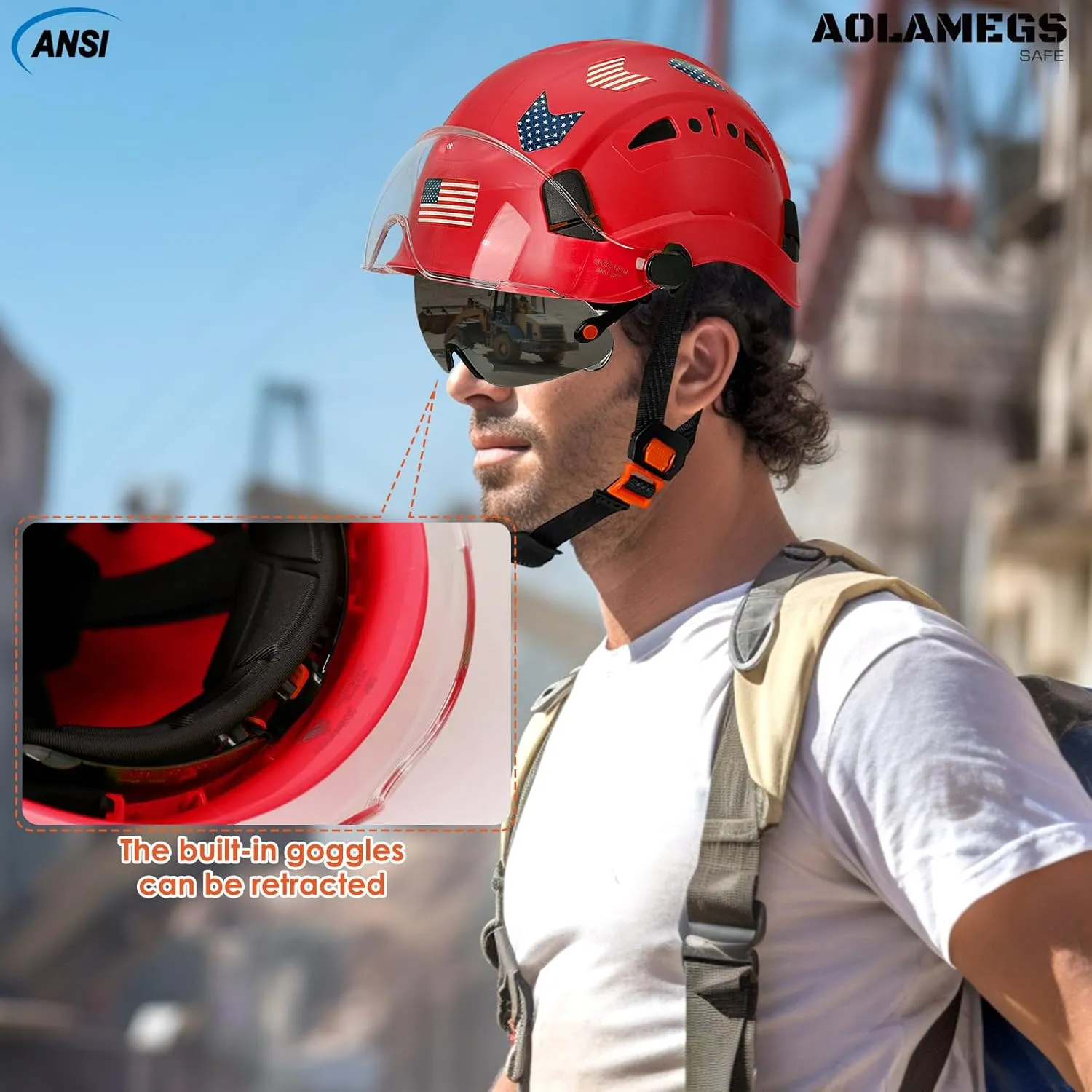 Hard Hats Construction OSHA Approved With Double Visor - Cascos De Construccion Vented Hard Hat With Clear and Tinted Visor Construction Safety Helmet Hat With Chin Straps 6pt Suspension