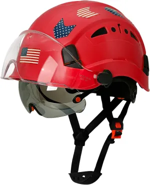 Hard Hats Construction OSHA Approved With Double Visor - Cascos De Construccion Vented Hard Hat With Clear and Tinted Visor Construction Safety Helmet Hat With Chin Straps 6pt Suspension