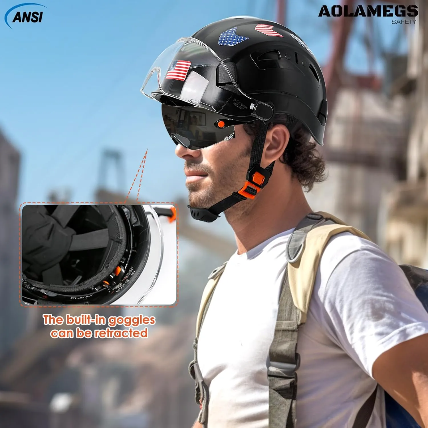 Hard Hats Construction OSHA Approved With Double Visor - Cascos De Construccion Vented Hard Hat With Clear and Tinted Visor Construction Safety Helmet Hat With Chin Straps 6pt Suspension