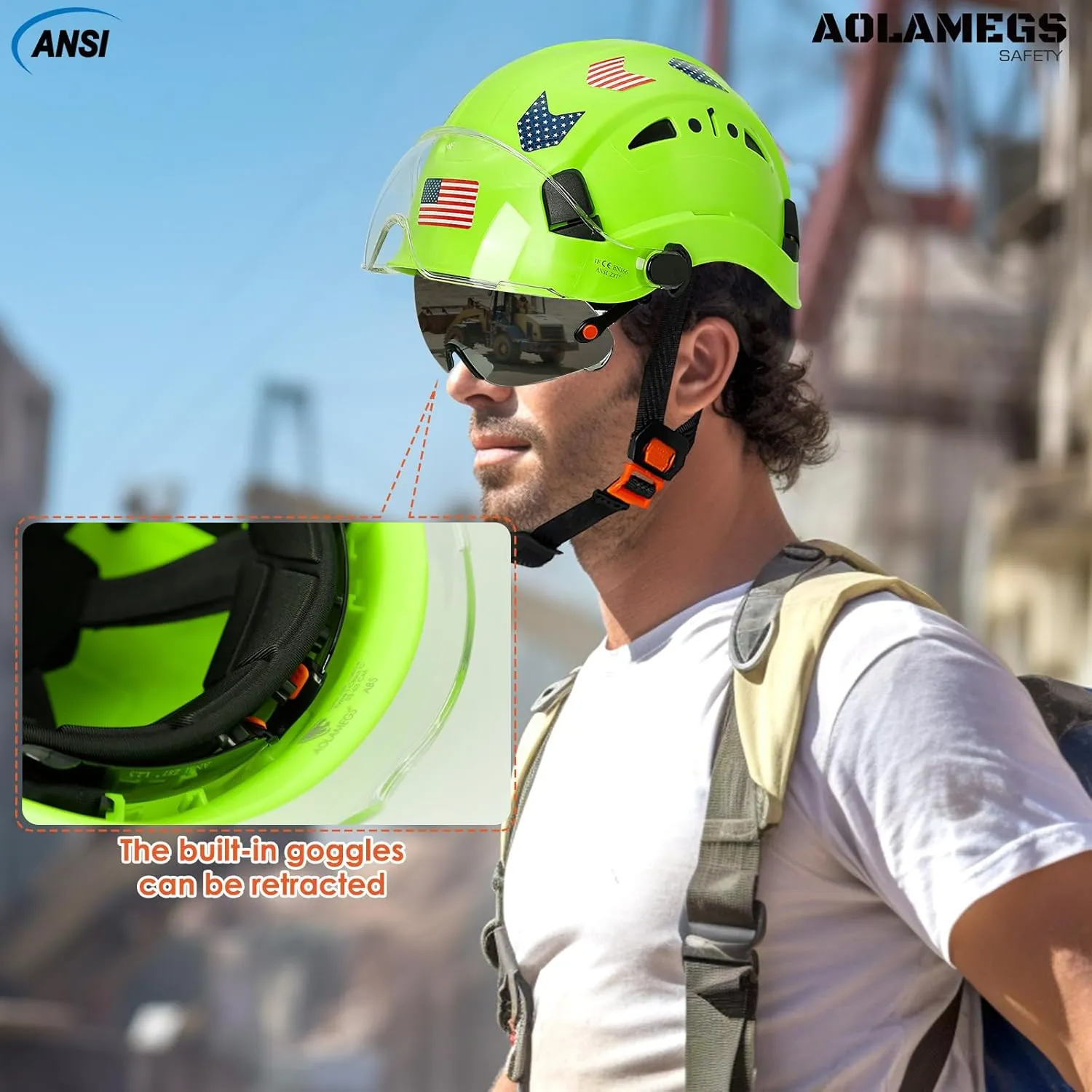 Hard Hats Construction OSHA Approved With Double Visor - Cascos De Construccion Vented Hard Hat With Clear and Tinted Visor Construction Safety Helmet Hat With Chin Straps 6pt Suspension