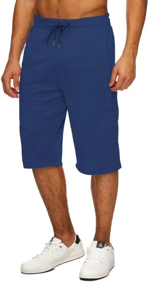Hidyliu Mens Elastic Waist Drawstring Workout Gym Joggers 3/4 Shorts Summer Casual Sweat Short Pants with Pockets