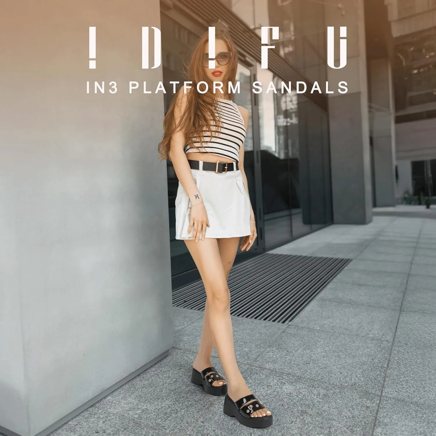 IDIFU IN3 Platform Sandals with Rivets Wedge Sandals for Women Comfortable Square Open Toe Slides Slip On Chunky Sandals Dressy Casual Summer Beach Walking Party Fashion Lightweight Wedges Sandals