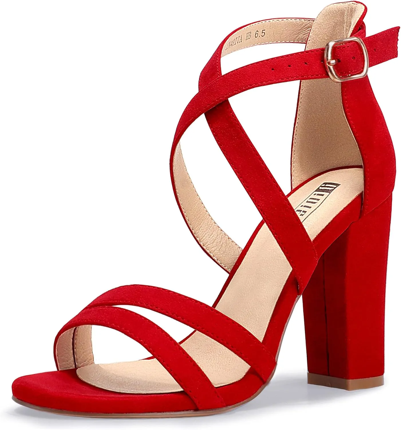 IDIFU Women's Chunky High Heel Sandal Strappy Open Toe Ankle Strap Dress Shoes for Women Bridesmaid Ladies in Wedding Bridal Evening Homecoming Prom