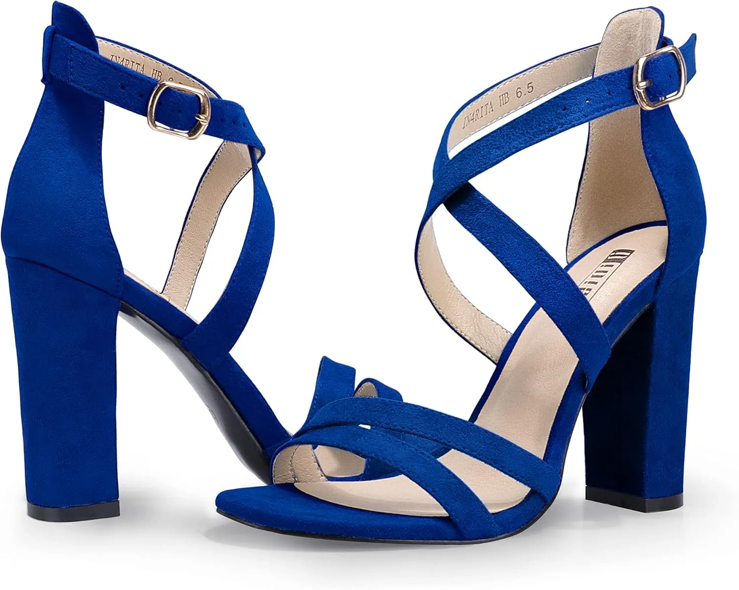 IDIFU Women's Chunky High Heel Sandal Strappy Open Toe Ankle Strap Dress Shoes for Women Bridesmaid Ladies in Wedding Bridal Evening Homecoming Prom