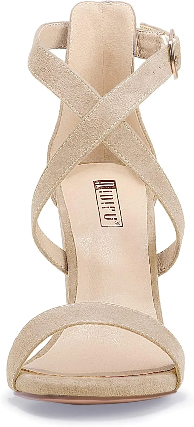 IDIFU Women's Chunky High Heel Sandal Strappy Open Toe Ankle Strap Dress Shoes for Women Bridesmaid Ladies in Wedding Bridal Evening Homecoming Prom