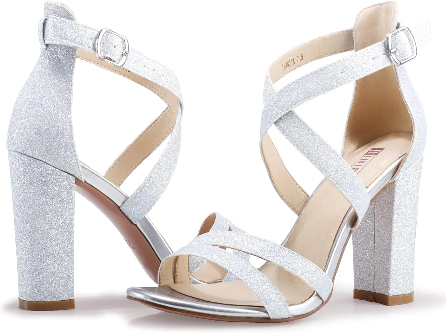IDIFU Women's Chunky High Heel Sandal Strappy Open Toe Ankle Strap Dress Shoes for Women Bridesmaid Ladies in Wedding Bridal Evening Homecoming Prom