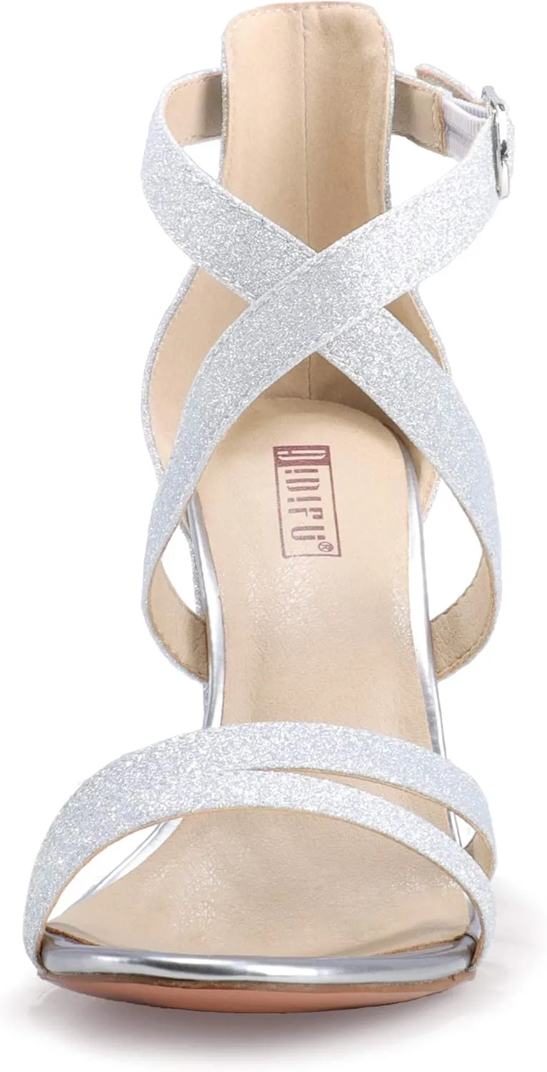 IDIFU Women's Chunky High Heel Sandal Strappy Open Toe Ankle Strap Dress Shoes for Women Bridesmaid Ladies in Wedding Bridal Evening Homecoming Prom