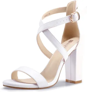 IDIFU Women's Chunky High Heel Sandal Strappy Open Toe Ankle Strap Dress Shoes for Women Bridesmaid Ladies in Wedding Bridal Evening Homecoming Prom