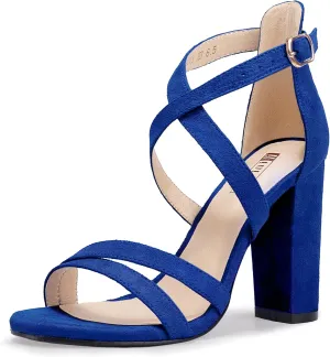 IDIFU Women's Chunky High Heel Sandal Strappy Open Toe Ankle Strap Dress Shoes for Women Bridesmaid Ladies in Wedding Bridal Evening Homecoming Prom