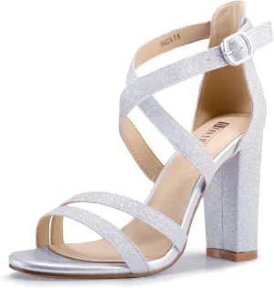 IDIFU Women's Chunky High Heel Sandal Strappy Open Toe Ankle Strap Dress Shoes for Women Bridesmaid Ladies in Wedding Bridal Evening Homecoming Prom