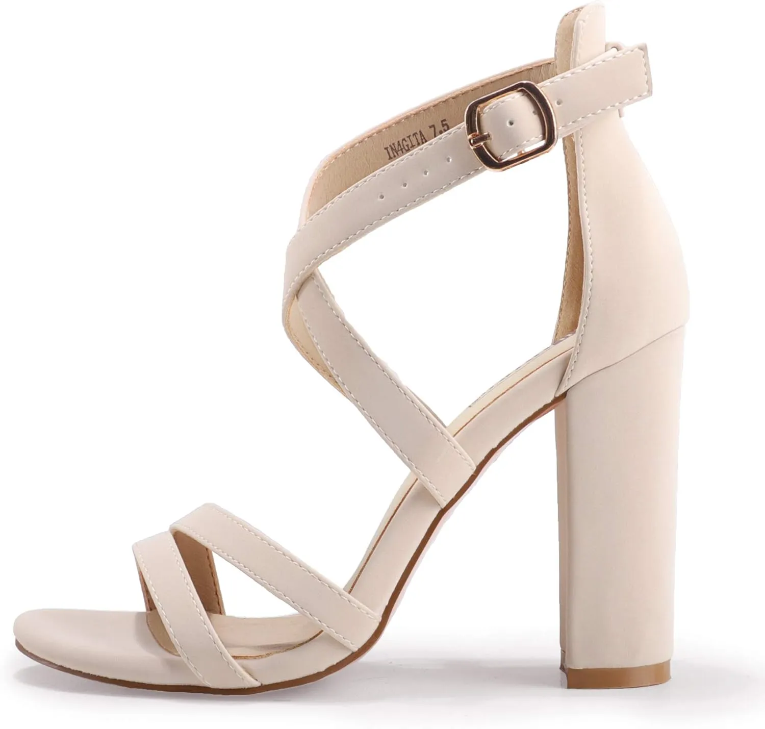 IDIFU Women's Chunky High Heel Sandal Strappy Open Toe Ankle Strap Dress Shoes for Women Bridesmaid Ladies in Wedding Bridal Evening Homecoming Prom